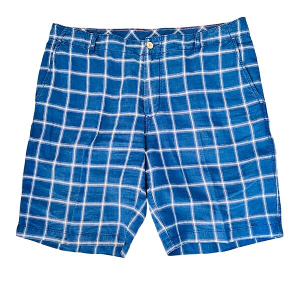 Tommy Bahama Men's Blue Check 100% Linen Shorts Relax Summer Beach 36 Button - Picture 1 of 4